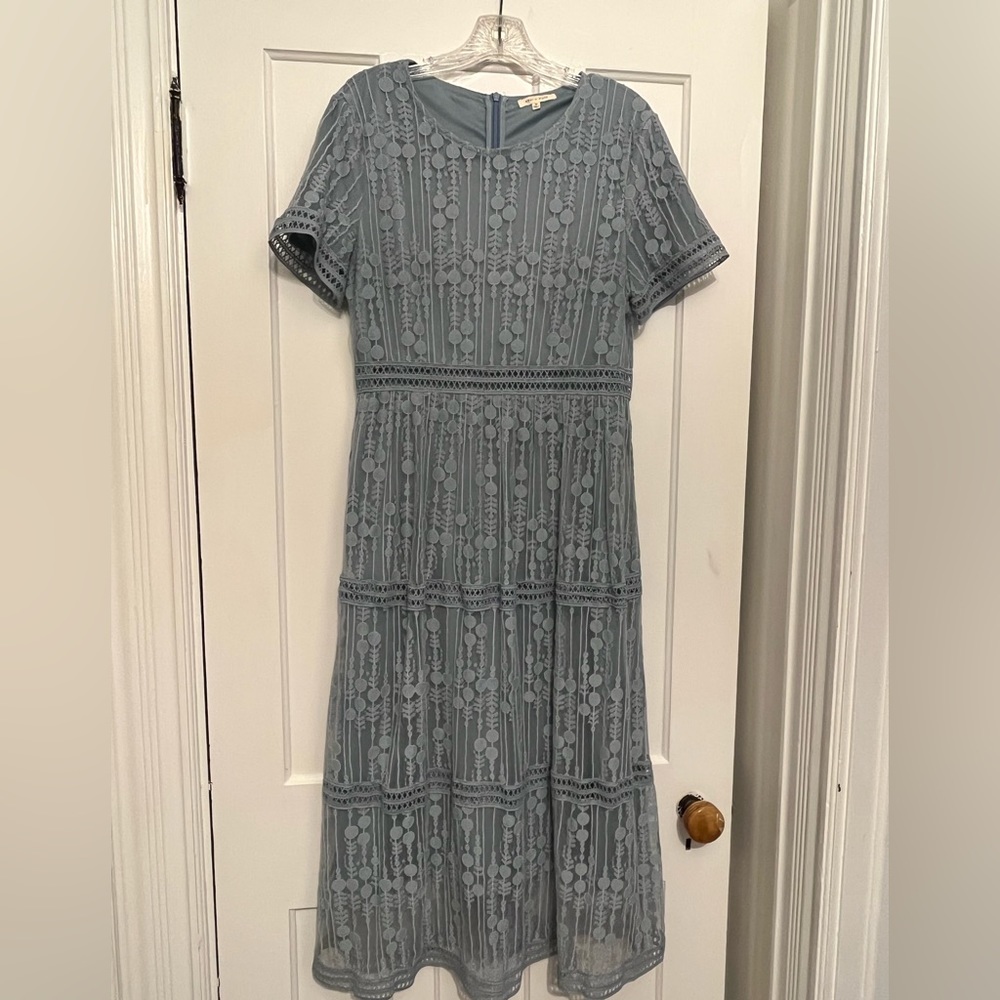 Blue lace ankle length dress